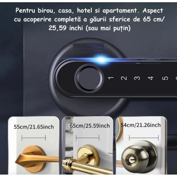 Yala Incuietoare Digitala Smart, Pentru Casa, Apartament, Hotel, Inteligenta, Deblocare Amprenta, Cod PIN, Cheie, Negru [6]