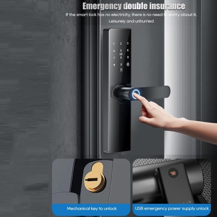 Yala Inteligenta Smart cu Amprenta, Cod PIN, Card IC si Aplicatie - Incuietoare Electronica WiFi/Bluetooth, Control Acces, Negru [6]