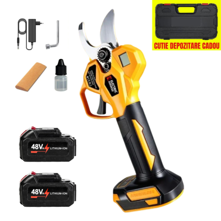 Foarfeca Electrica de Gradina 48V pentru Taiat Crengi, Vie, cu 1/2 Acumulatori, 2 Trepte de Taiere, Profesionala [7]