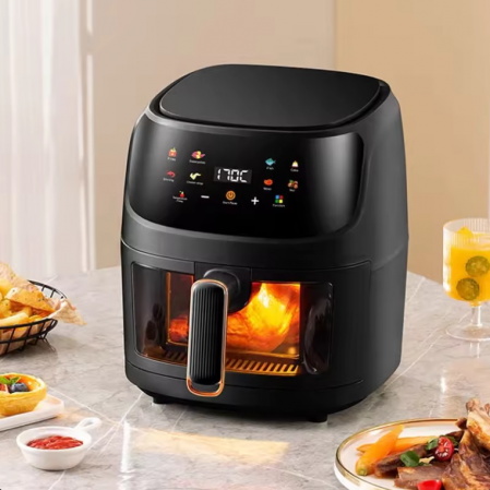 TOATE PRODUSELE - AirFryer Friteuza cu Aer Cald 8L, 2400W, Afisaj Digital, LCD Touch Control, Functii Multiple, Geam transparent