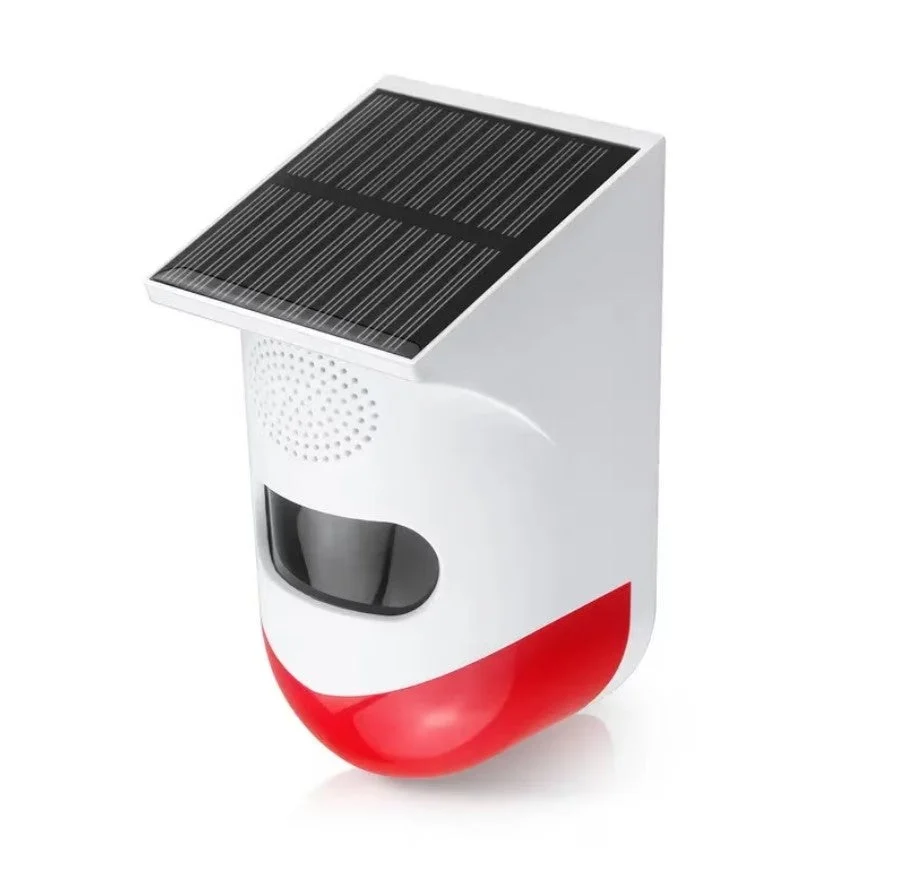 TOATE PRODUSELE - Alarma cu detector de miscare PIR, incarcare solara sau USB, IP65, cu telecomanda, control din aplicatie, alb-rosu