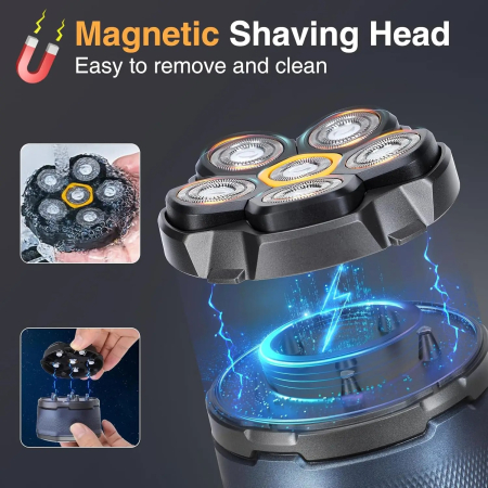 Aparat de Ras Electric pentru Barbati, 6 lame, LED Digital, 2 Viteze, Impermeabil, Incarcare USB, 1400mAh [6]