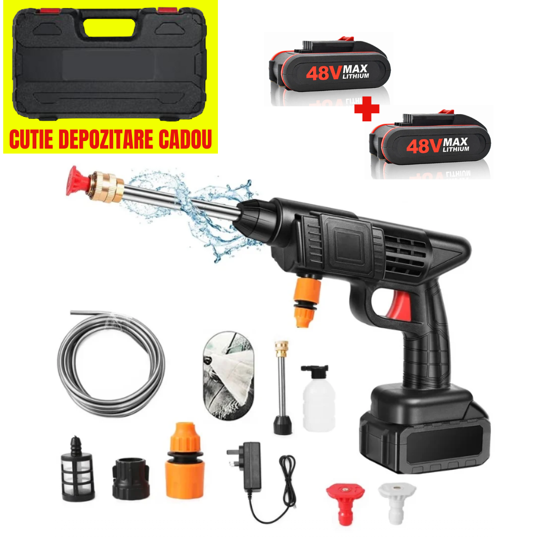 Aparat de Spalat cu Presiune cu 2 Acumulatori 48V, 8L/min, 30 bari, Trusa depozitare CADOU