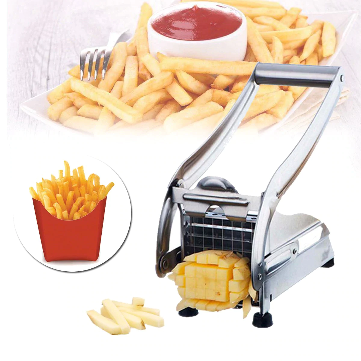 TOATE PRODUSELE - Aparat de taiat cartofi pai si legume, din inox, cu 1 forma de taiere, Potato Chopper