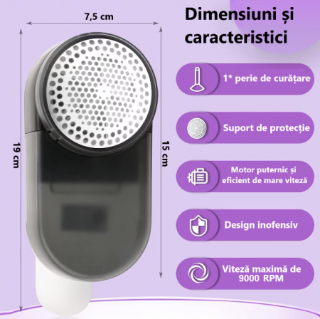 Aparat electric pentru indepartarea scamelor, cu Acumulator, Portabil, 9000 rpm [5]