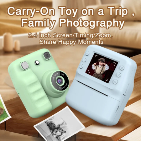 Aparat Foto Digital cu Imprimare Termica pentru copii, display color, 2 Camere, Full HD 1080p, Model Nou [12]