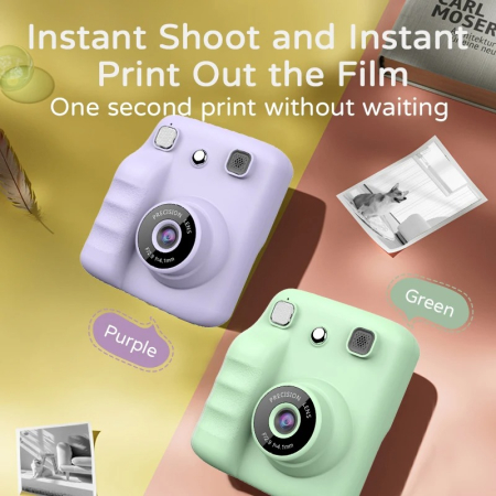 Aparat Foto Digital cu Imprimare Termica pentru copii, display color, 2 Camere, Full HD 1080p, Model Nou [11]