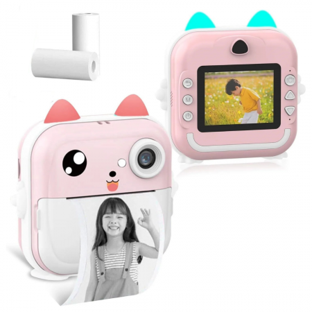 TOATE PRODUSELE - Aparat Foto Digital cu Imprimare Termica pentru copii, display color de 2,4 inch, 1080P Full HD