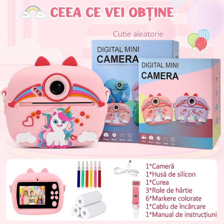 Aparat Foto Instant pentru Copii, Display Color, Imprimare Termica, 2 Camere, Full HD 1080p, 3 Role Hartie, Roz/Mov [9]