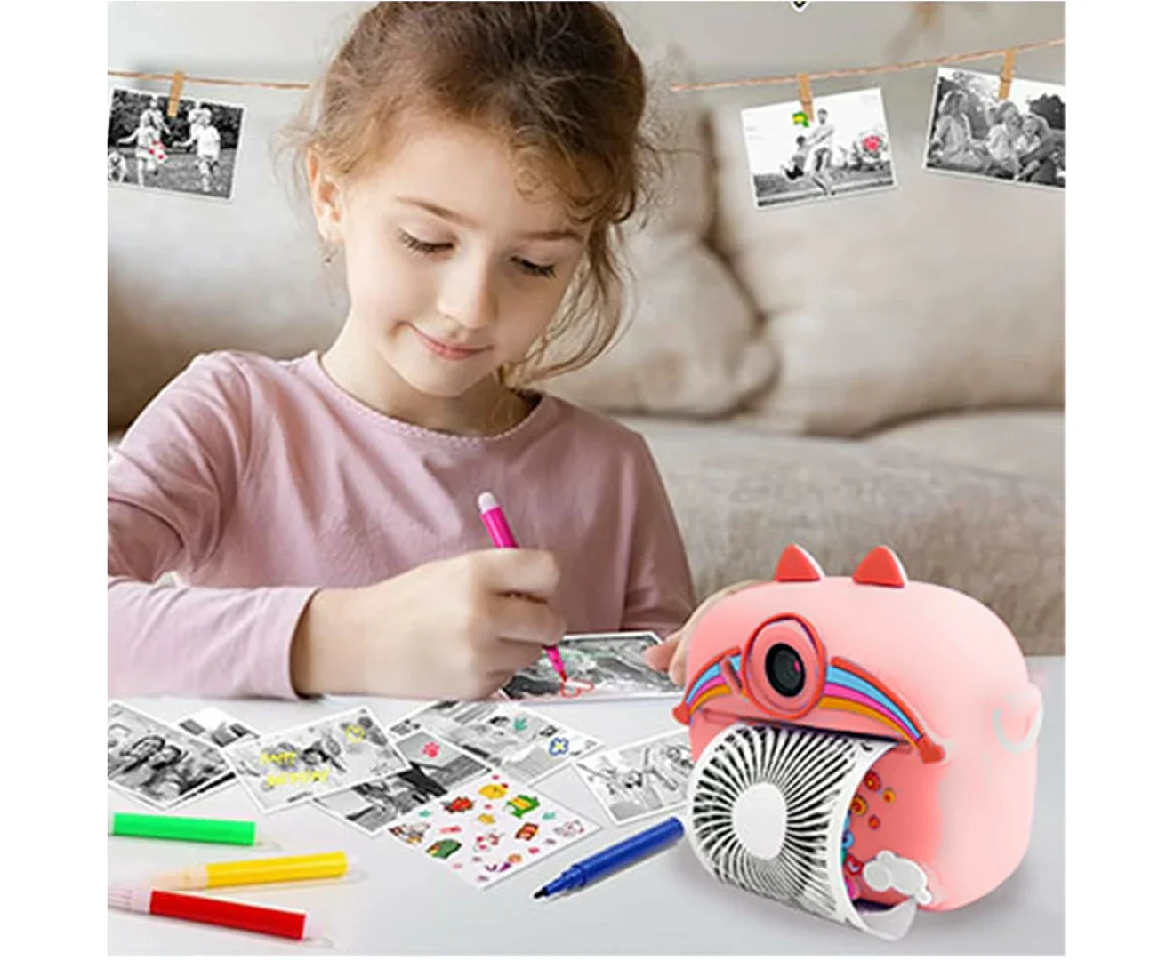 Aparat Foto Instant pentru Copii, Display Color, Imprimare Termica, 2 Camere, Full HD 1080p, 3 Role Hartie, Roz/Mov [5]
