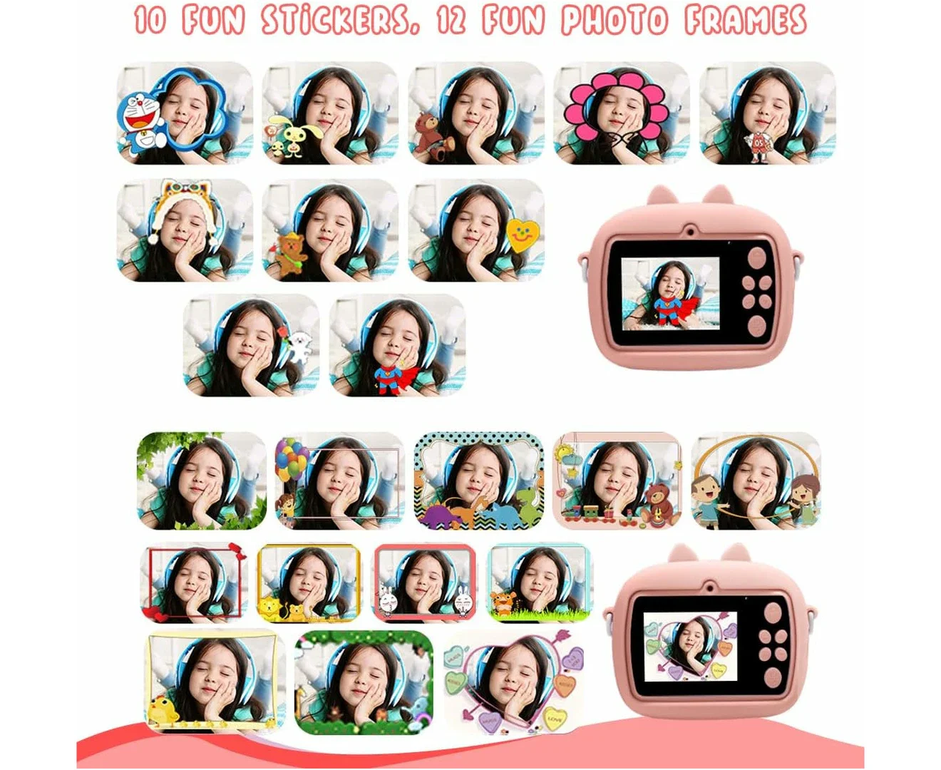Aparat Foto Instant pentru Copii, Display Color, Imprimare Termica, 2 Camere, Full HD 1080p, 3 Role Hartie, Roz/Mov [10]