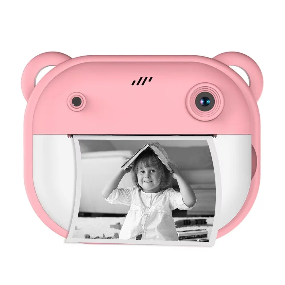 Aparat Foto pentru Copii cu Functie Imprimare termica imediata, display color, 1080p, Roz/Albastru
