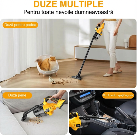 Aspirator de mana cu 2 Acumulatori 48V, Reincarcabil, Fara Fir, Putere Mare de Aspirare, Ideal pentru Casa si Masina, + Accesorii [2]