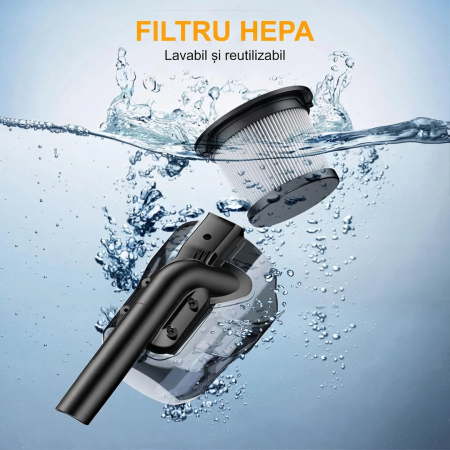 Aspirator de mana cu 2 Acumulatori 48V, Reincarcabil, Fara Fir, Putere Mare de Aspirare, Ideal pentru Casa si Masina, + Accesorii [5]