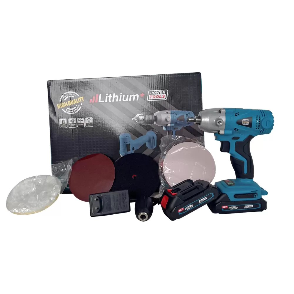 SCULE SI UNELTE - Autofiletanta German Meister, 128V 8Ah, 2 acumulatori albastra + 4 panze de slefuit