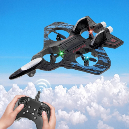 CADOURI BAIETI - Avion cu telecomanda, Acrobatii 360°, Giroscop, Rezistent la impact, Lumini LED, Thunder Jet X