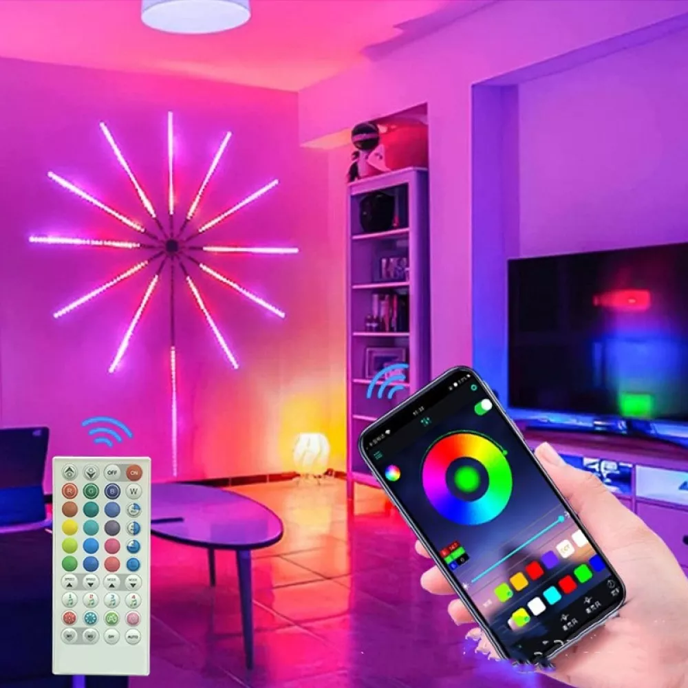 DECORATIUNI CRACIUN - Banda artificii LED, Bluetooth, USB, Control prin telecomanda si telefon, RGB, Sincronizare audio, Multicolor