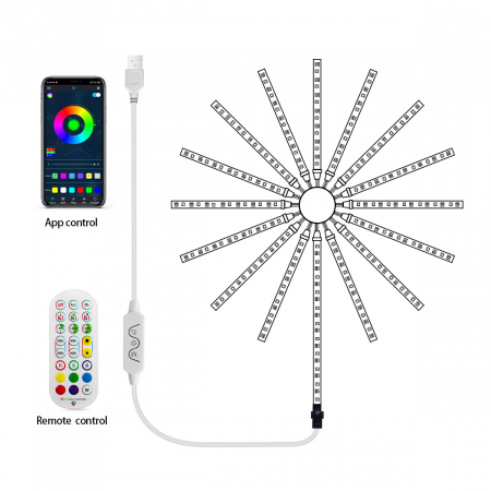 Banda artificii LED, Bluetooth, USB, Control prin telecomanda si telefon, RGB, Sincronizare audio, Multicolor [4]