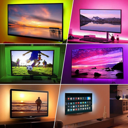 Banda Led TV, RGB Colorata, Lungime 2M/3M, Alimentare USB, Telecomanda [4]