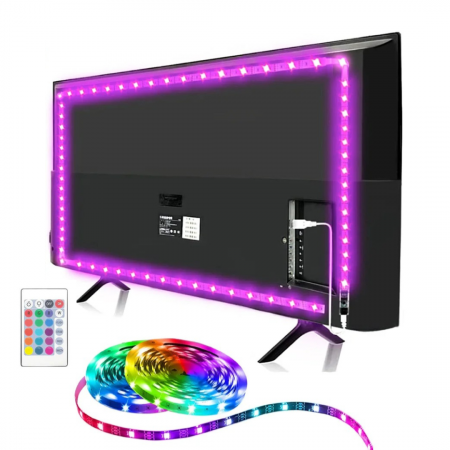 Banda Led TV, RGB Colorata, Lungime 2M/3M, Alimentare USB, Telecomanda
