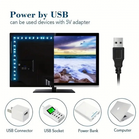 Banda Led TV, RGB Colorata, Lungime 2M/3M, Alimentare USB, Telecomanda [7]