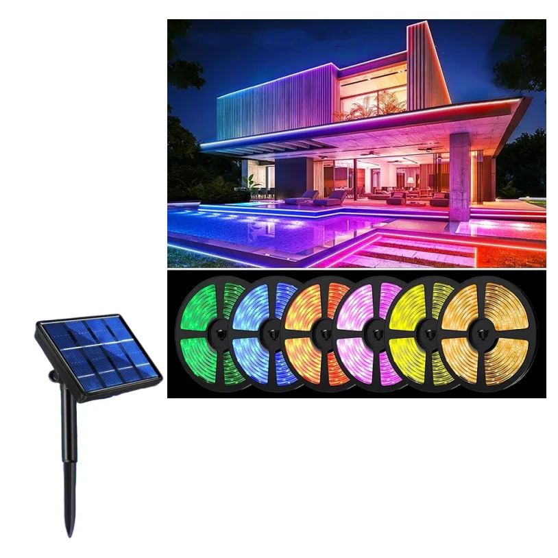 Banda LED RGB Solara de Exterior, Lungime 5 metri, IP67, Iluminare Decorativa Gradina si Terasa [7]