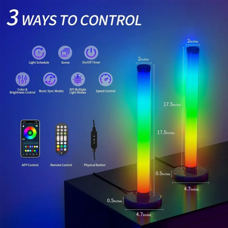 Bare Luminoase Smart cu Leduri RGB 360°, lumina ambientala, Telecomanda, Bluetooth, jocuri de lumini, sincronizare sunete, Multicolor [4]