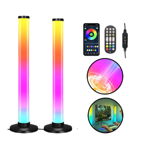 TOATE PRODUSELE - Bare Luminoase Smart cu Leduri RGB 360°, lumina ambientala, Telecomanda, Bluetooth, jocuri de lumini, sincronizare sunete, Multicolor
