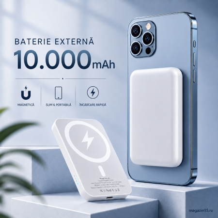 Baterie Externa MagSafe 10000mAh, Incarcare Magnetica Wireless 20W, Ultra Slim si Portabila [2]