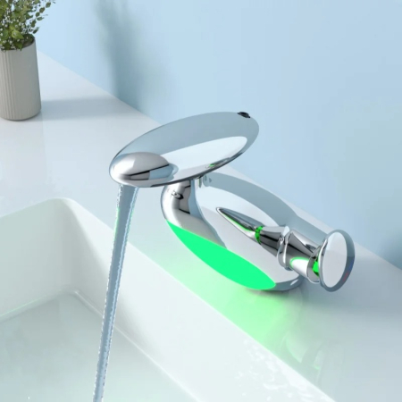 Baterie Lavoar Cu Lumini LED, Cap Extensibil 60 Cm, 4 Moduri De Jet Apa, Alb/Crom [11]