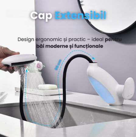 Baterie Lavoar Cu Lumini LED, Cap Extensibil 60 Cm, 4 Moduri De Jet Apa, Alb/Crom [3]