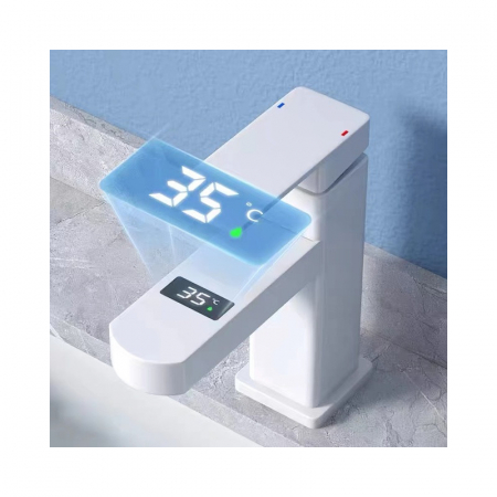 TOATE PRODUSELE - Baterie Robinet Smart cu Afisaj Digital, Control prin touch temperatura, pentru lavoar, buton tactil, Alb Mat