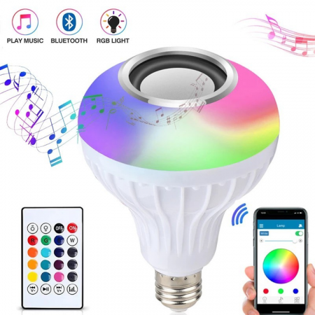 ELECTRONICE & GADGET - Bec RGB Smart cu Boxa si telecomanda, bluetooth, E27
