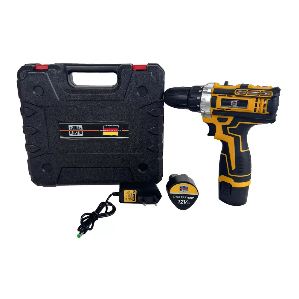 SCULE SI UNELTE - Bormasina Autofiletanta cu percutie German Meister, 12V, trusa 26 accesorii, 2 acumulatori