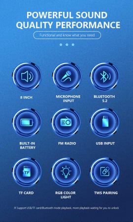 Boxa Bluetooth Portabila Karaoke cu microfon, Sunet Puternic, Design Modern, 8 inch, CS-0814 [7]