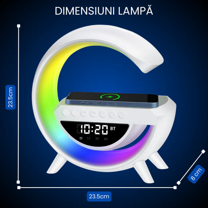 Boxa Portabila 4 in 1: Boxa Bluetooth, Radio, Lampa LED RGB, Ceas cu Alarma, Incarcare Wireless Telefon [8]