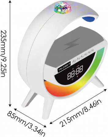 Boxa portabila 6 in 1: Lampa decorativa RGB, Bluetooth, Radio, Ceas cu Alarma, Incarcare telefon wireless, Proiector lumini [8]