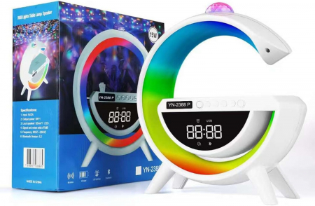 TOATE PRODUSELE - Boxa portabila 6 in 1: Lampa decorativa RGB, Bluetooth, Radio, Ceas cu Alarma, Incarcare telefon wireless, Proiector lumini