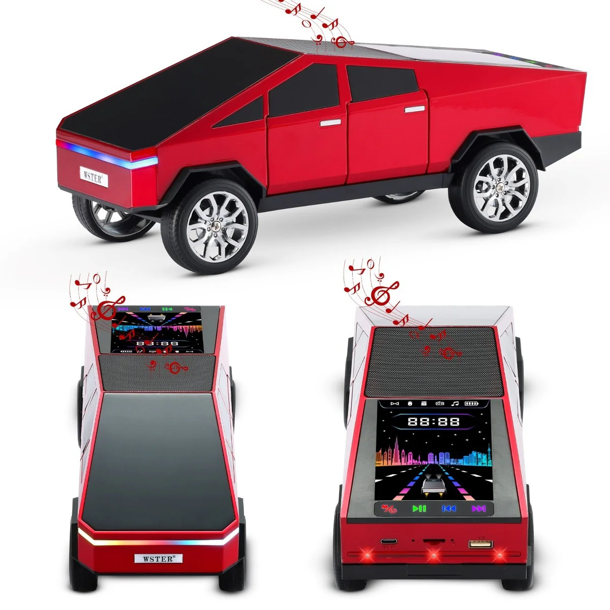 Boxa portabila Bluetooth, Masina Cyber Truck, Sunet 3D, Wireless, Display, Design Futurist, [2]