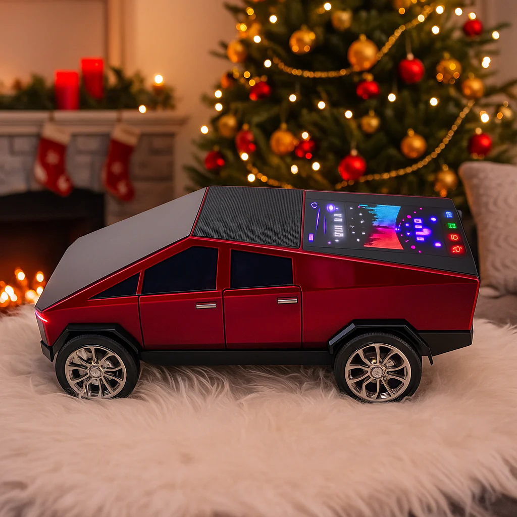 CADOURI BAIETI - Boxa portabila Bluetooth, Masina Cyber Truck, Sunet 3D, Wireless, Display, Design Futurist,