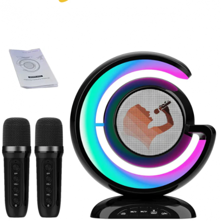 Boxa Portabila Karaoke All-in-One, cu Boxa Bluetooth, 1 Microfon, Iluminare RGB Led, Slot Card, Conectare la Telefon [5]