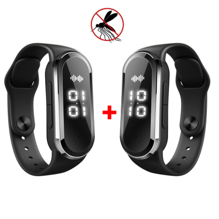 Set 2 x Bratara anti-tantari cu Ultrasunete si Ceas Digital, Model Ultimate, Anti-insecte, Rezistenta la apa, Unisex [0]