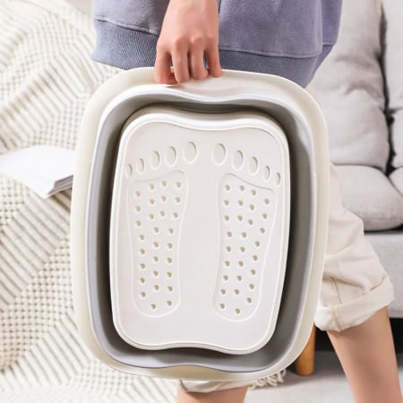 Cadita pentru picioare si masaj calmant, pliabila, suport telefon mobil, Alb cu Gri, 39 x 32 x 17 cm [3]