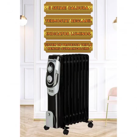 Calorifer electric 2000 W, 9 elementi, 3 nivele de putere, termostat reglabil, Hausberg HB-8910 [1]