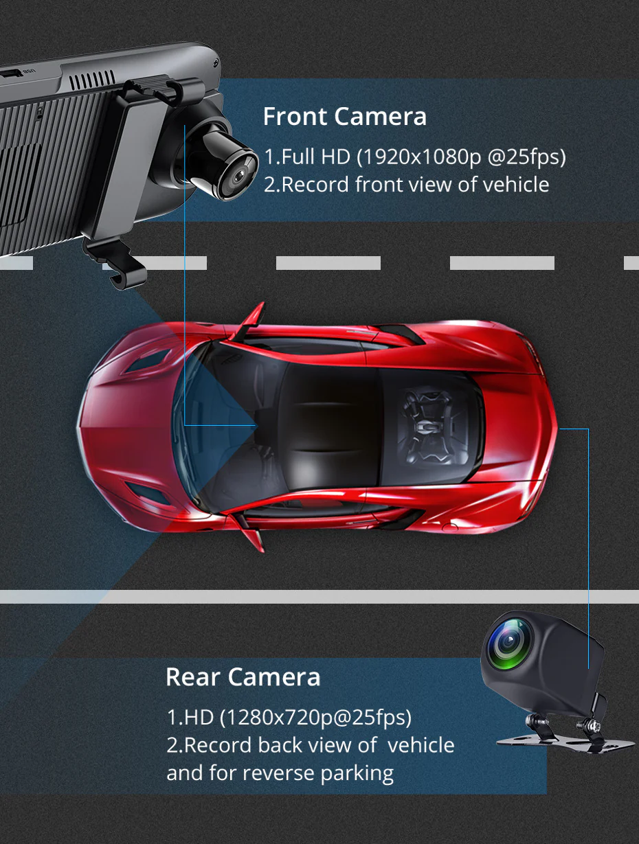 Camera auto DVR oglinda retrovizoare 10 inch, Touchscreen, Bluetooth, Night Vision, Camera Fata si Spate [4]
