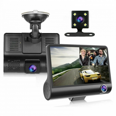 Camera Auto Tripla, Full-HD, 3 camere fata/spate/interior, ecran 4 inch, G Senzor