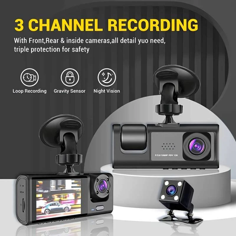 Camera auto tripla FullHD, 3 camere-fata/spate/interior, ecran 2'', G Senzor [6]
