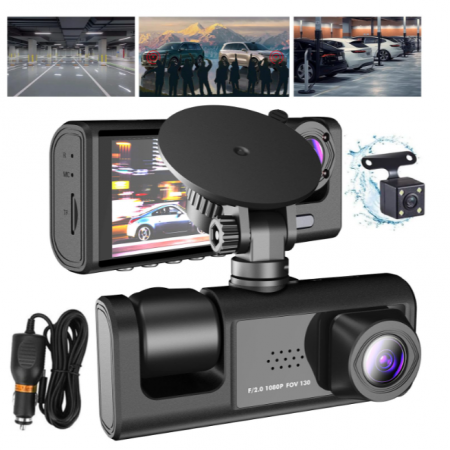 TOATE PRODUSELE - Camera auto tripla FullHD, 3 camere-fata/spate/interior, ecran 2'', G Senzor