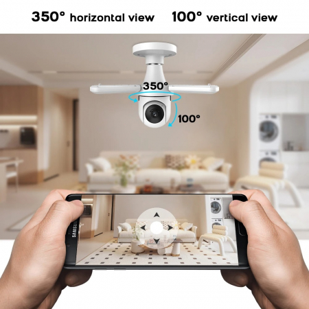 Camera Bec E27 cu Lampa LED 3 brate ajustabile, WiFi, Rotatie 360°, Full HD, viziune nocturna, senzor de miscare [1]