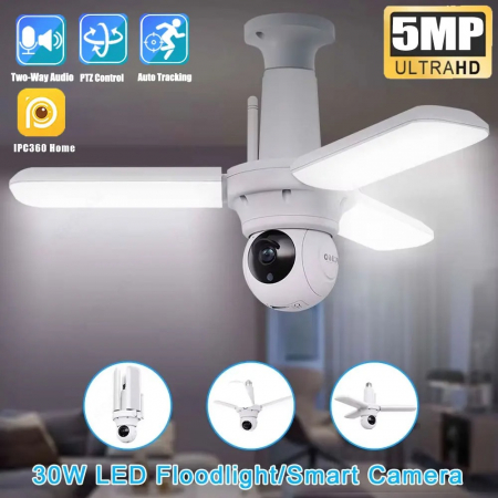 Camera Bec E27 cu Lampa LED 3 brate ajustabile, WiFi, Rotatie 360°, Full HD, viziune nocturna, senzor de miscare [2]